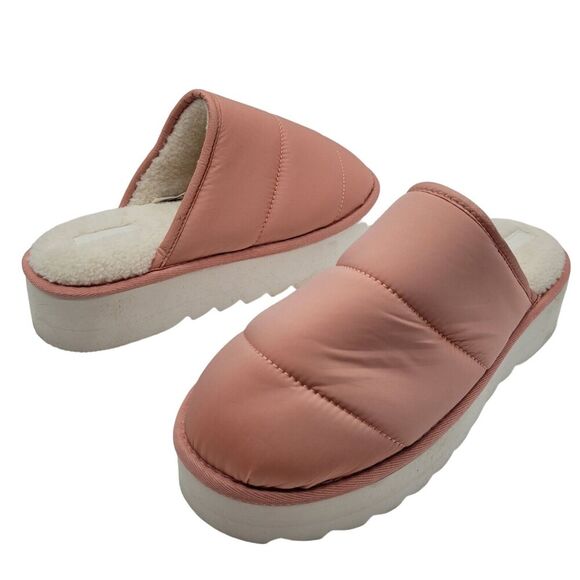 Anthropologie Maeve quilted platform womens slippers pink sz Lg 8 8.5 9 slip on - Picture 1 of 8